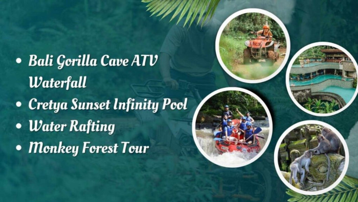 Bali Gorilla Cave ATV Adventure, Cretya Sunset Infinity Pool & Water Rafting with Monkey F