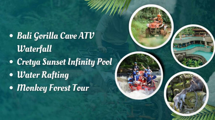 Bali Gorilla Cave ATV Adventure, Cretya Sunset Pool & Water Rafting with Monkey Forest